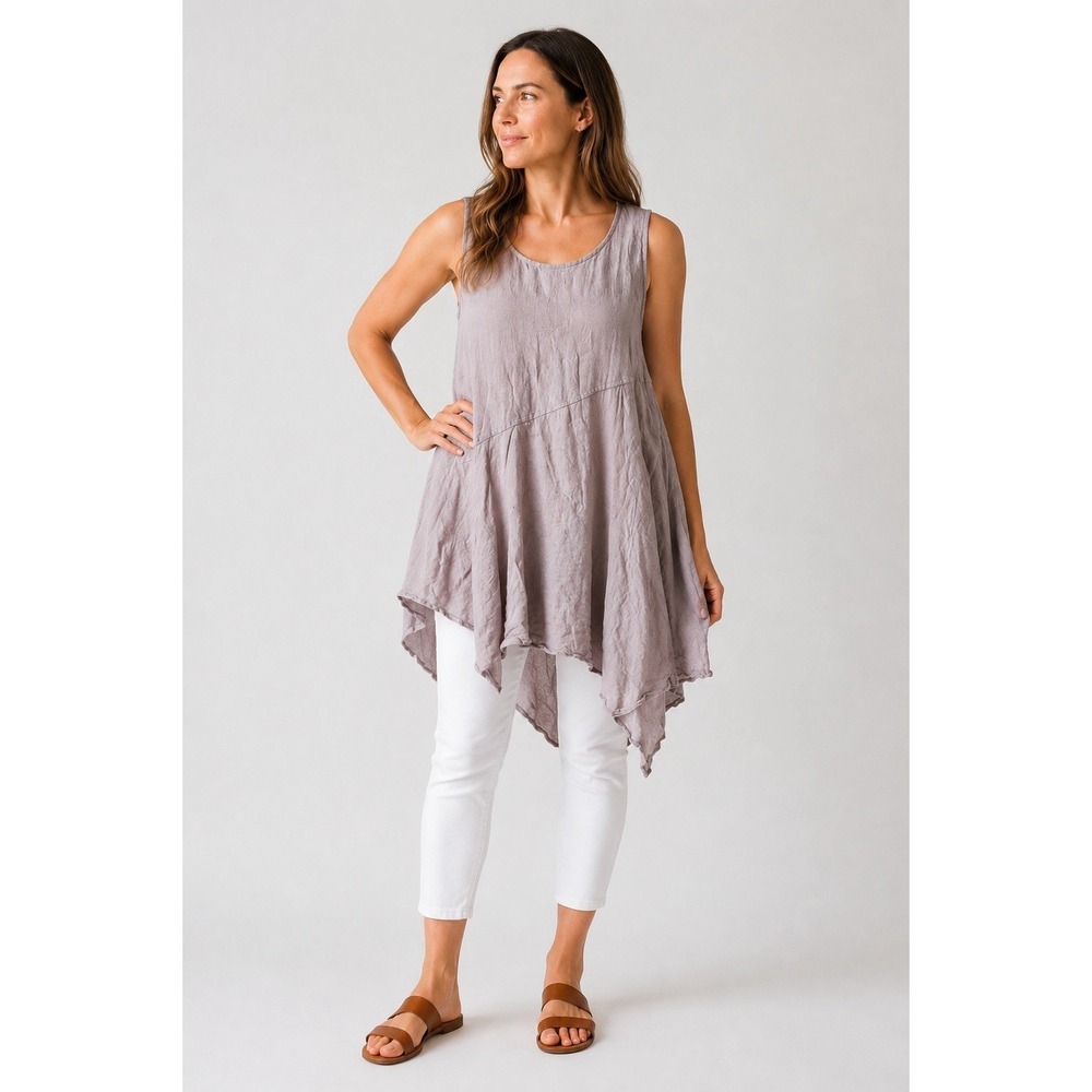 Kleen 100% Linen Tunic Top Lagenlook Boho Asymmetrical Sleeveless XL